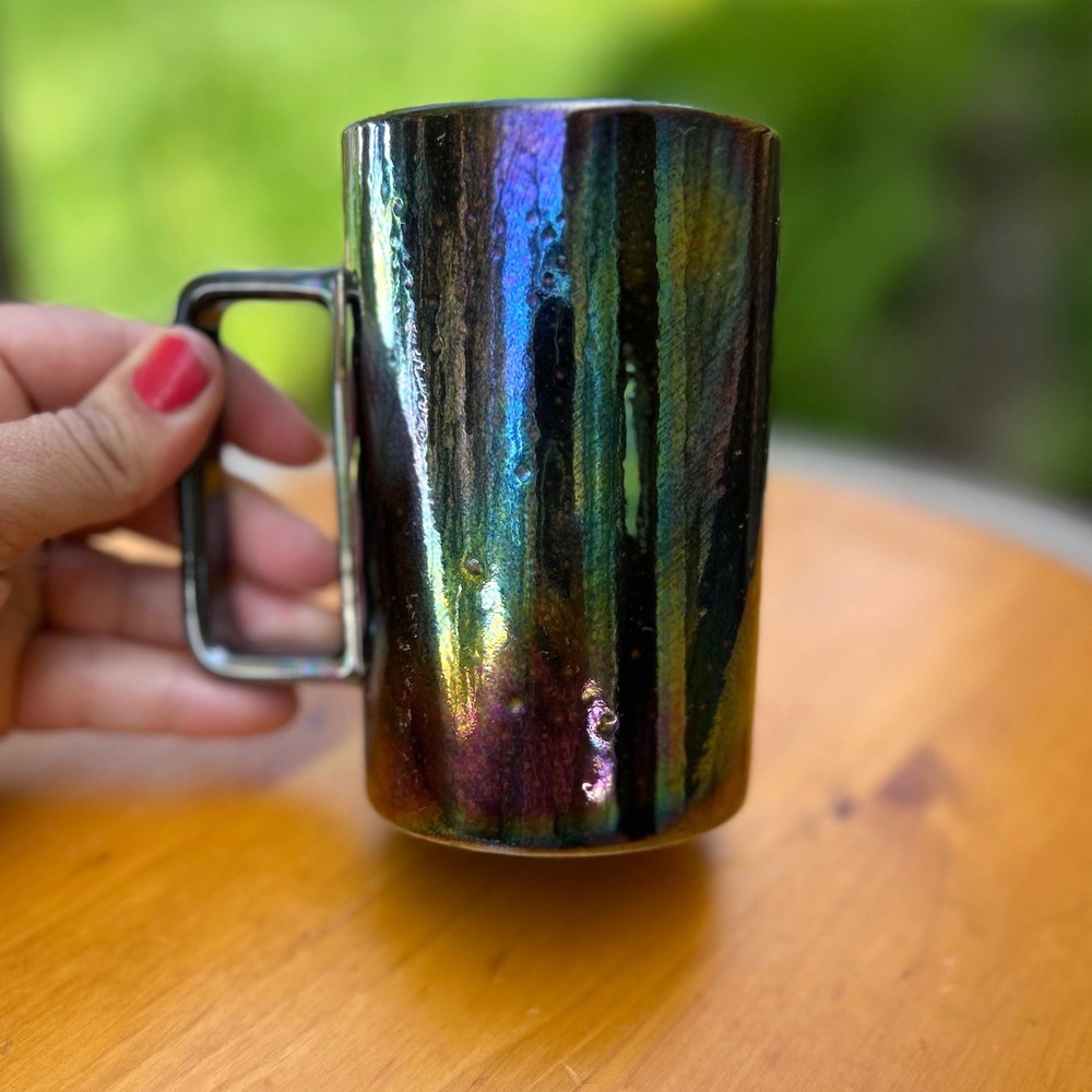 Mug 12oz Black Purple Oil Slick Iridescent Geometric Handle Starbucks